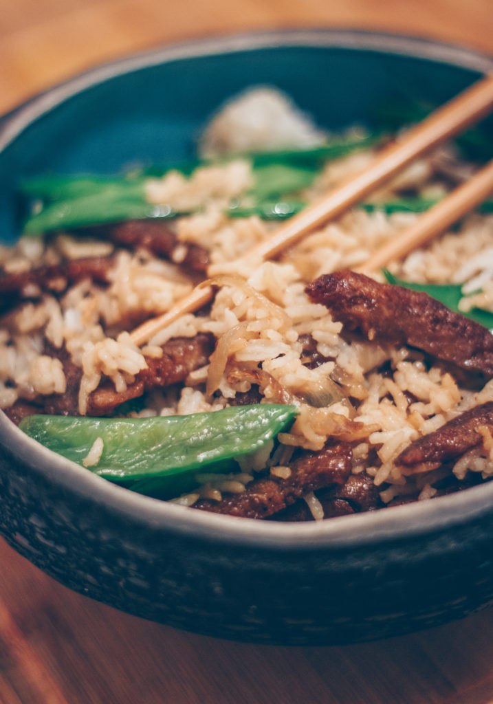 recette de riz sauté vegan aux protéines de soja texturées